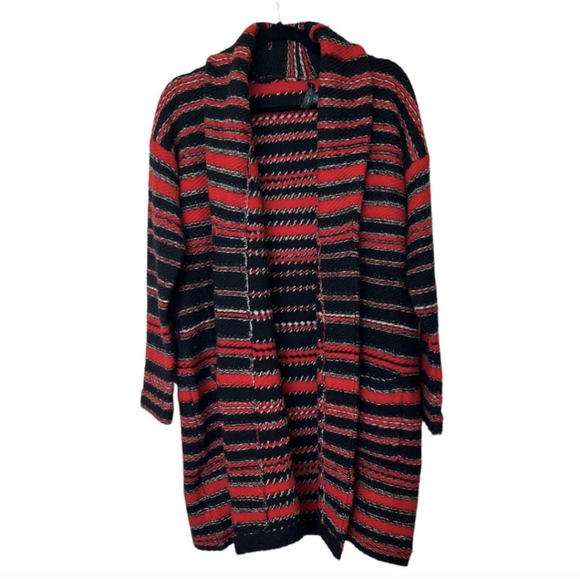 Ralph Lauren Cardigan Black Stripe Long Sleeve Open Front Wool Sweater - Picture 1 of 4